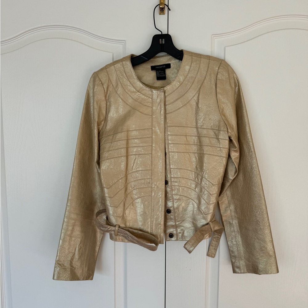 Arden B Gold Leather Bomber Jacket